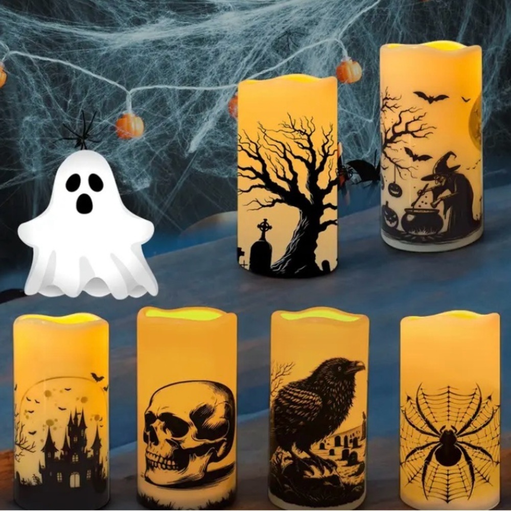 Halloween LED Flameless Candles Set - Black and Yellow